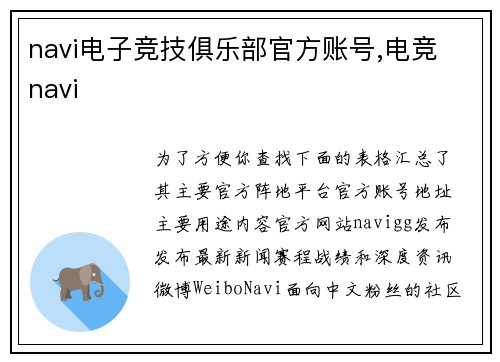 navi电子竞技俱乐部官方账号,电竞 navi