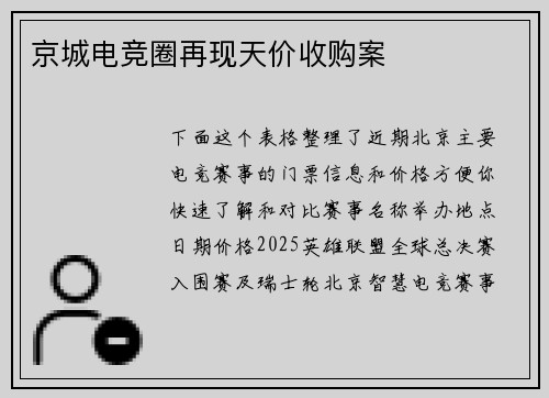 京城电竞圈再现天价收购案